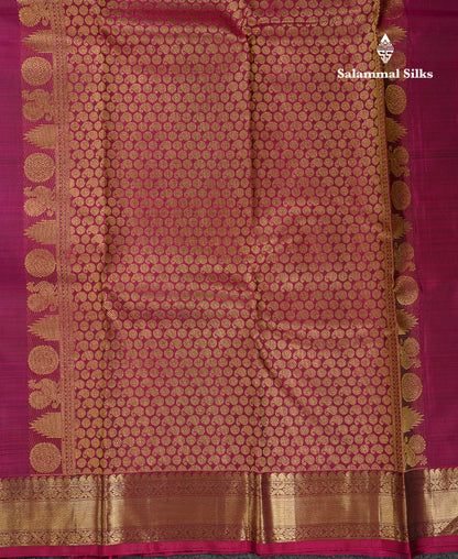 Beautiful Navy Blue Pure Kanjivaram Silk Saree With Contrast Magenta Traditional Medium Border