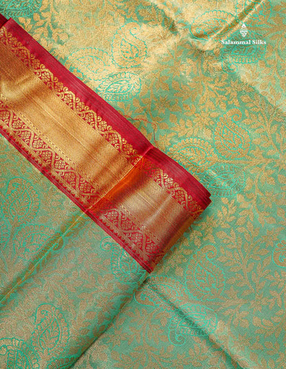 Bridal Semi Silk Saree - Light Green Colour Body Tissue With Contrast Maroon Evening Morning Border
