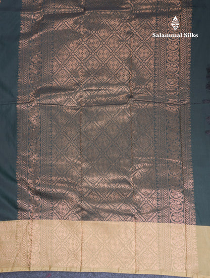 Dark Bottle Green Semi Silk Saree With Contrast Cream Sandal Border