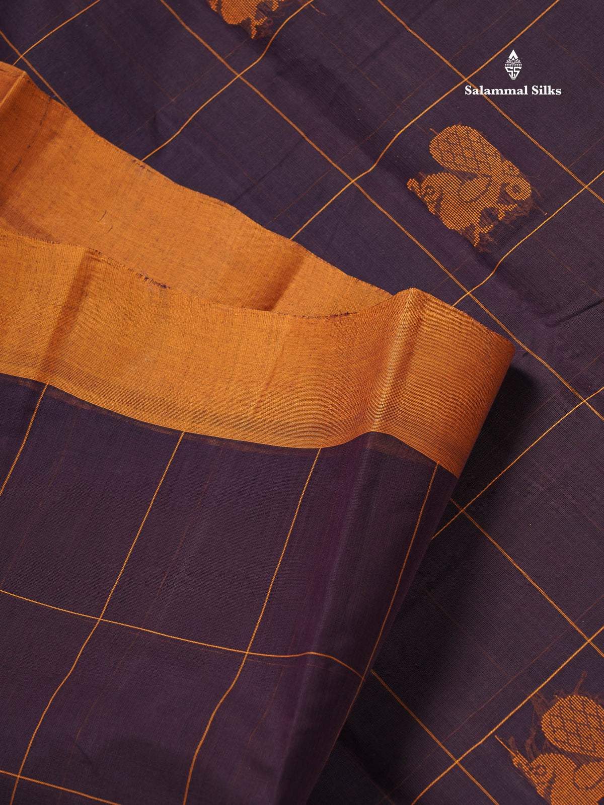 Handloom Pure Cotton Saree -  Dark Navy Blue Colour Body With Contrast Parrot Green Blouse