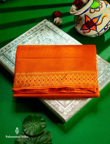 Beautiful Orange Plain Pure Cotton Saree With Traditional Border