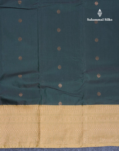 Dark Bottle Green Semi Silk Saree With Contrast Cream Sandal Border