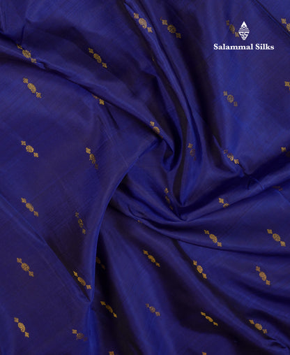 Beautiful Navy Blue Pure Kanjivaram Silk Saree With Contrast Magenta Traditional Medium Border