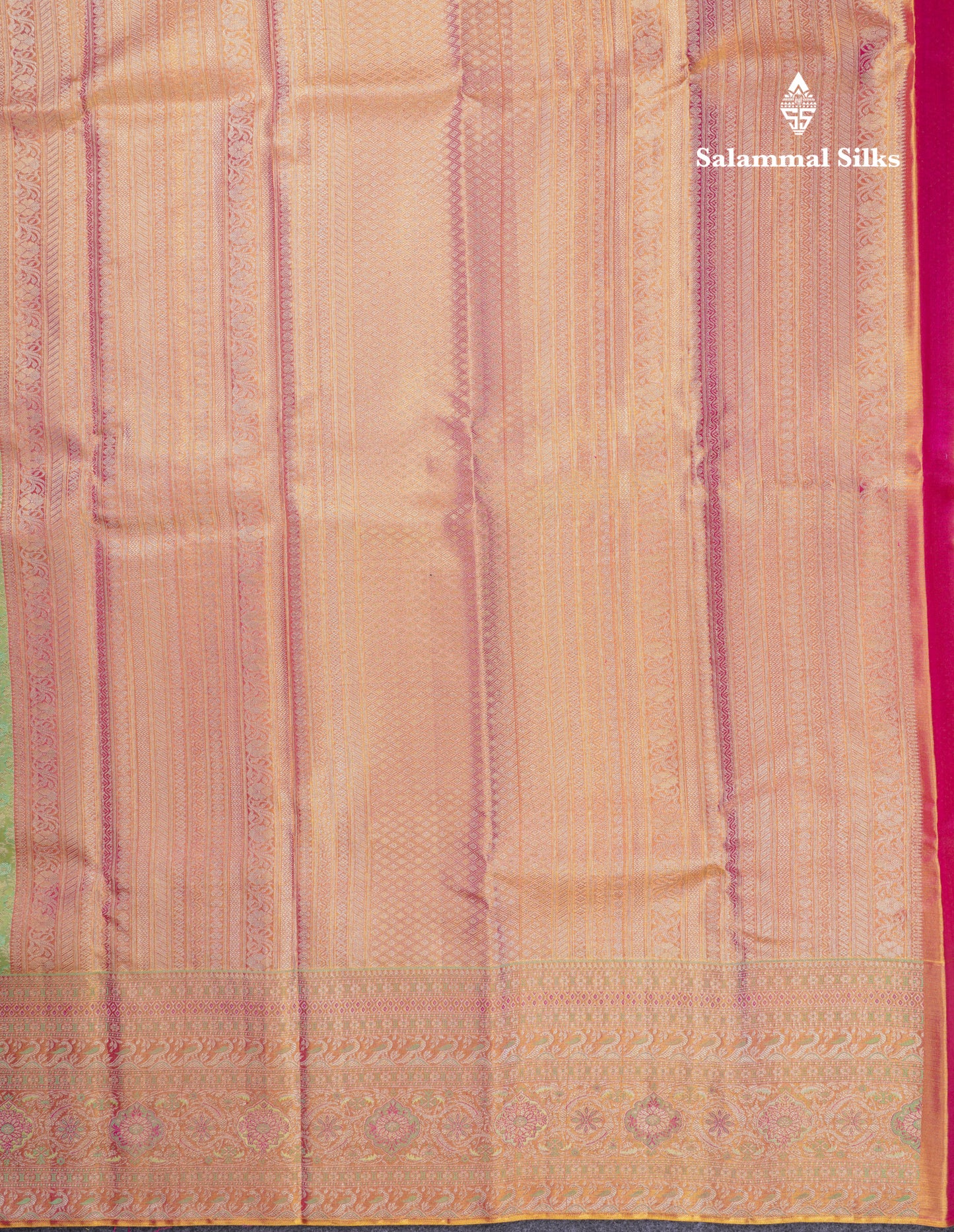 Beautiful Parrot Green Tissue Bridal Pure Kanjivaram Silk Saree With Contrast Pink Fancy Evening Morning Border