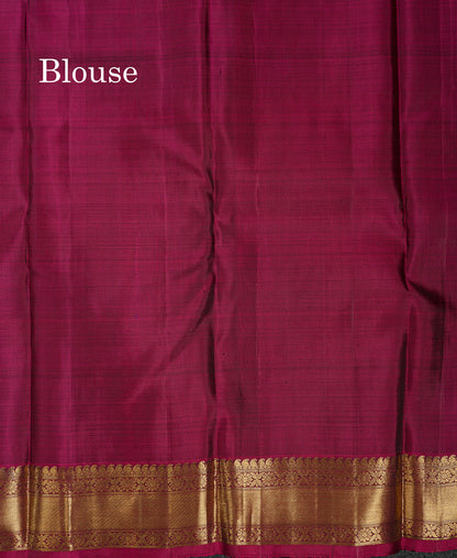 Beautiful Navy Blue Pure Kanjivaram Silk Saree With Contrast Magenta Traditional Medium Border