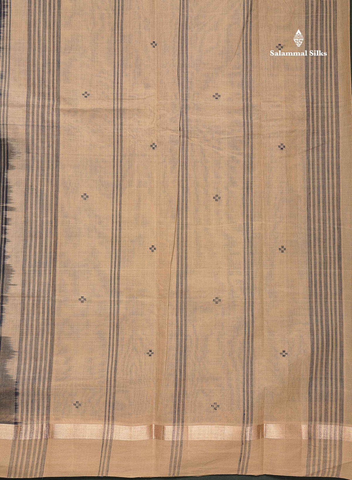 Handloom Pure Cotton Saree -  Light Brown Colour Body With Contrast Dark Brown Blouse