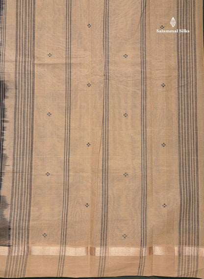 Handloom Pure Cotton Saree -  Light Brown Colour Body With Contrast Dark Brown Blouse