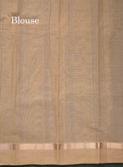 Handloom Pure Cotton Saree -  Light Brown Colour Body With Contrast Dark Brown Blouse