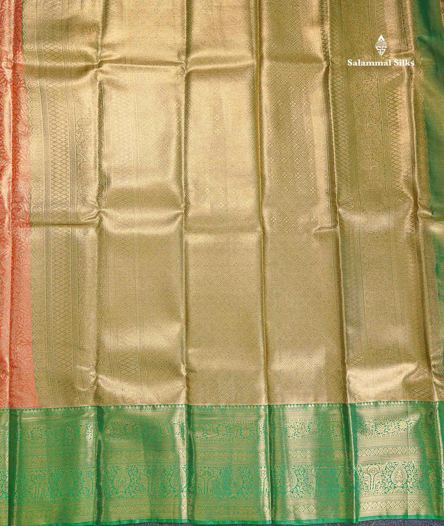Bridal Semi Silk Saree - Orange Colour Body Tissue With Contrast Green Evening Morning Border