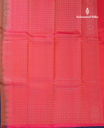 Beautiful Navy Blue Fancy Pure Kanjivaram Silk Saree With Contrast Pinkish Orange Blouse