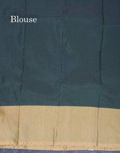 Dark Bottle Green Semi Silk Saree With Contrast Cream Sandal Border
