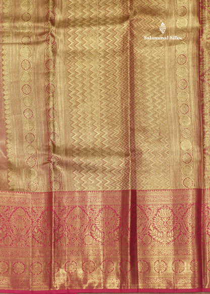 Light Pink Colour Tissue Pure Kanjivaram Silk Saree With Long Gold Zari Border