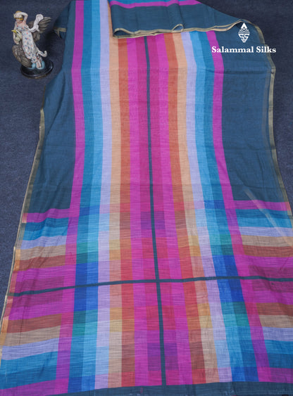 Beautiful Multicolour Rainbow Mul Mul Cotton Saree With Contrast Black Blouse