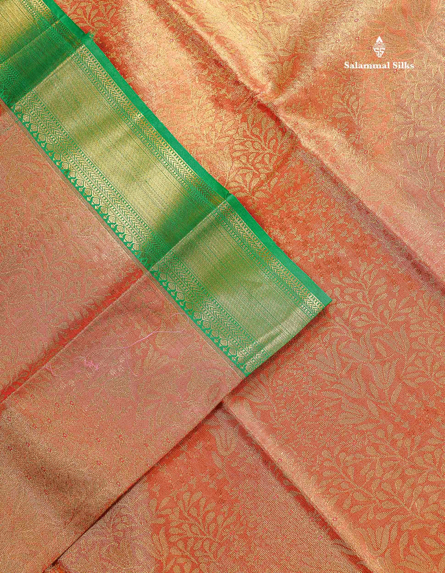 Bridal Semi Silk Saree - Orange Colour Body Tissue With Contrast Green Evening Morning Border