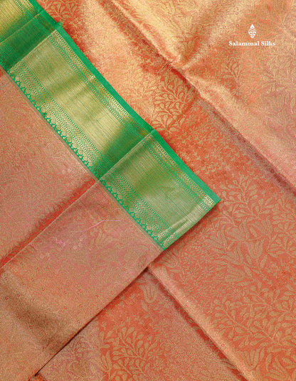 Bridal Semi Silk Saree - Orange Colour Body Tissue With Contrast Green Evening Morning Border