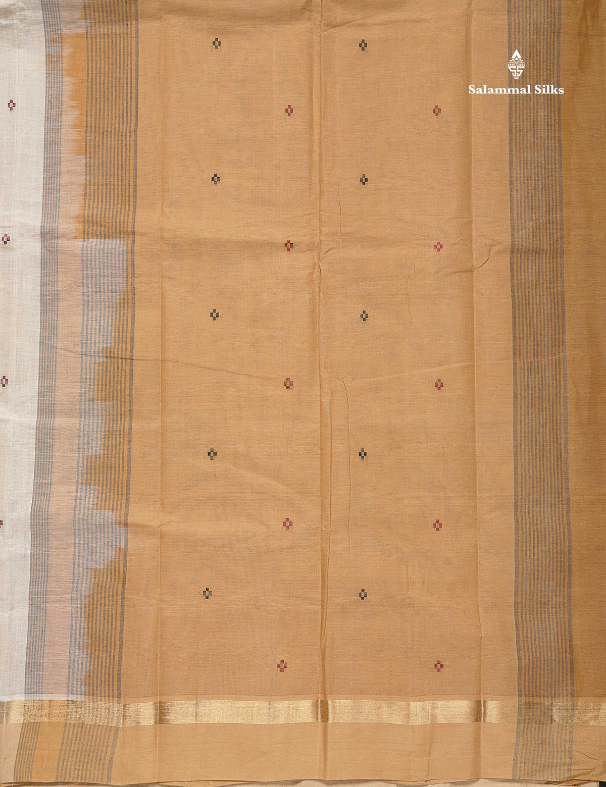 Handloom Pure Cotton Saree -  Half White Colour Body With Contrast Sandal Border