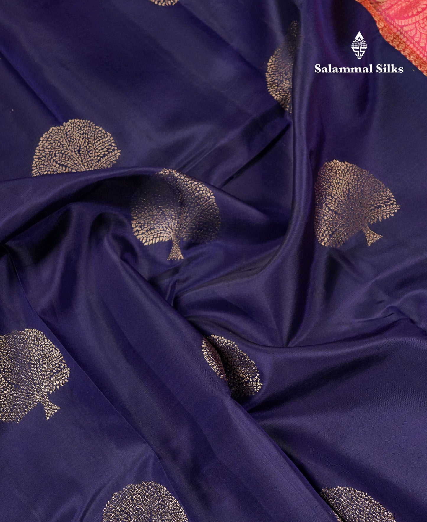 Beautiful Navy Blue Fancy Pure Kanjivaram Silk Saree With Contrast Pinkish Orange Blouse