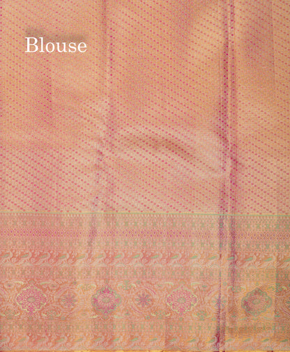 Beautiful Parrot Green Tissue Bridal Pure Kanjivaram Silk Saree With Contrast Pink Fancy Evening Morning Border
