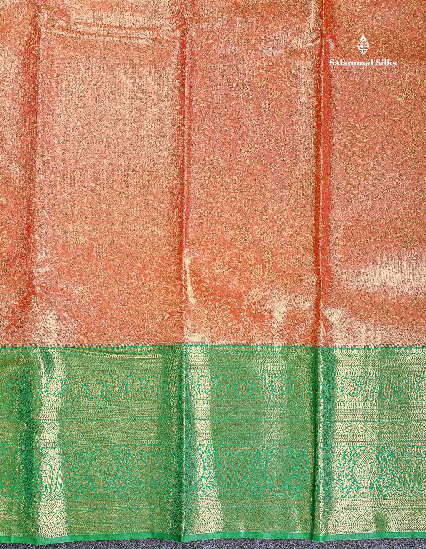 Bridal Semi Silk Saree - Orange Colour Body Tissue With Contrast Green Evening Morning Border