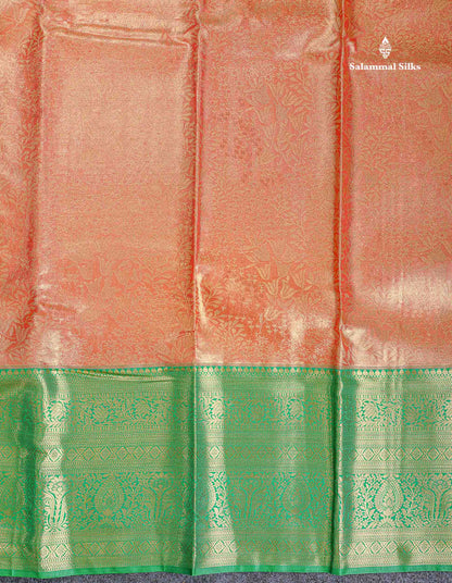 Bridal Semi Silk Saree - Orange Colour Body Tissue With Contrast Green Evening Morning Border