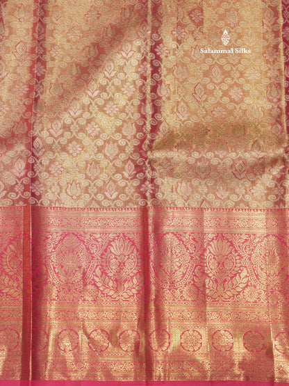 Light Pink Colour Tissue Pure Kanjivaram Silk Saree With Long Gold Zari Border