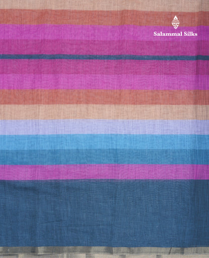 Beautiful Multicolour Rainbow Mul Mul Cotton Saree With Contrast Black Blouse