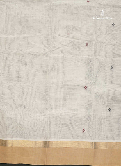 Handloom Pure Cotton Saree -  Half White Colour Body With Contrast Sandal Border