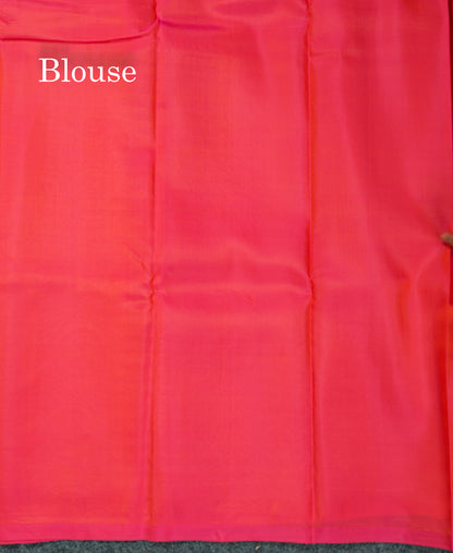 Beautiful Navy Blue Fancy Pure Kanjivaram Silk Saree With Contrast Pinkish Orange Blouse