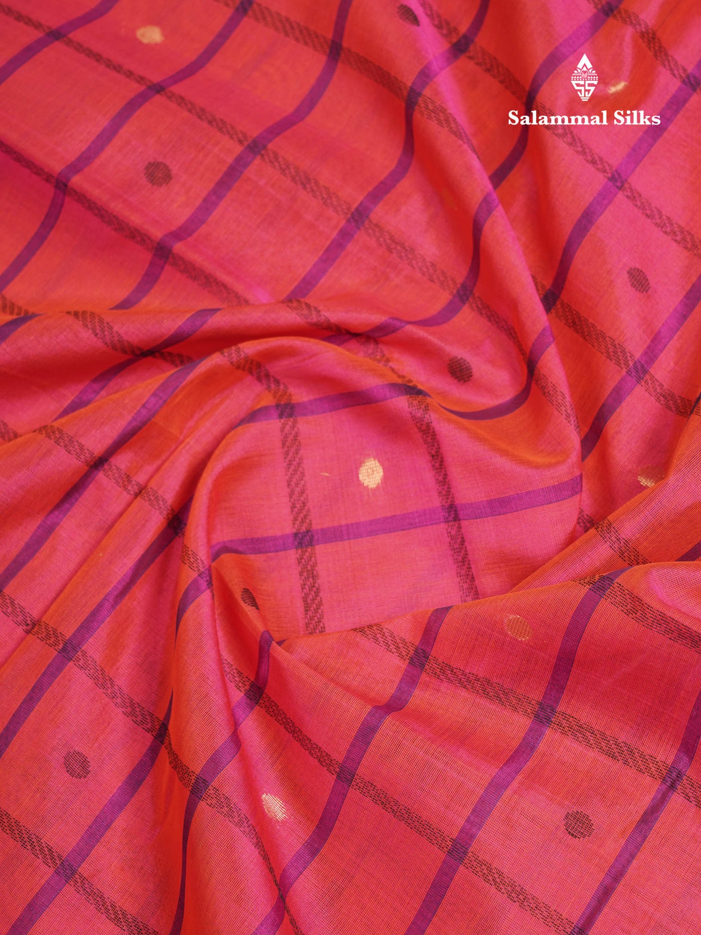 Beautiful Dual Tone Pinkish Peach Checks With Butta Silk Cotton Saree With Contrast Bottle Green Traditional Temple & Gap Border