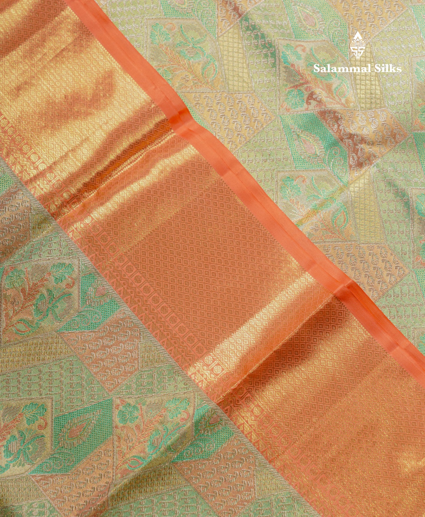 Beautiful Parrot Green Tissue Bridal Pure Kanjivaram Silk Saree With Contrast Peach Traditional Evening Morning Border