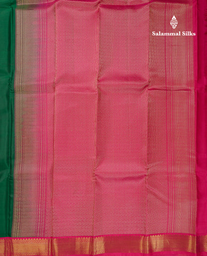 Beautiful Bottle Green Pure Kanjivaram Silk Saree With Contrast Pink Traditional Medium Border