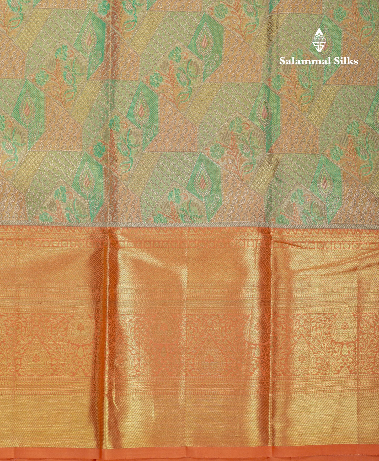 Beautiful Parrot Green Tissue Bridal Pure Kanjivaram Silk Saree With Contrast Peach Traditional Evening Morning Border