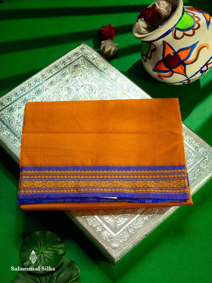 Beautiful Mango Yellow Plain Pure Cotton Saree With Contrast Dual Tone Green Traditional Border