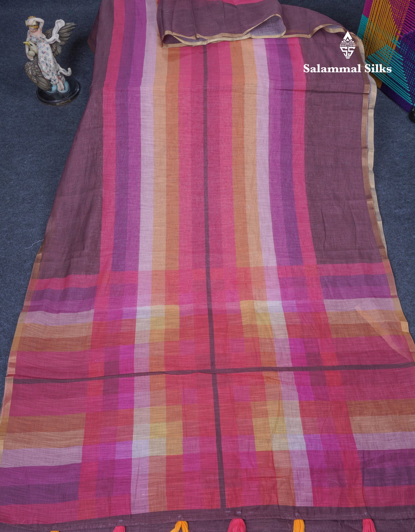 Beautiful Multicolour Rainbow Mul Mul Cotton Saree With Contrast Black Blouse
