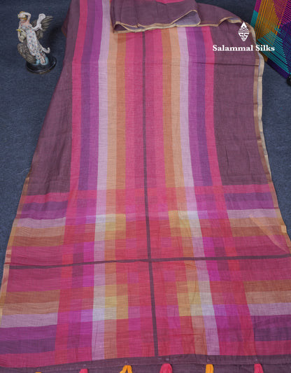 Beautiful Multicolour Rainbow Mul Mul Cotton Saree With Contrast Black Blouse
