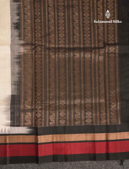 Beautiful Half White Plain Pure Silk Cotton Saree With Contrast Maroon Traditional Border