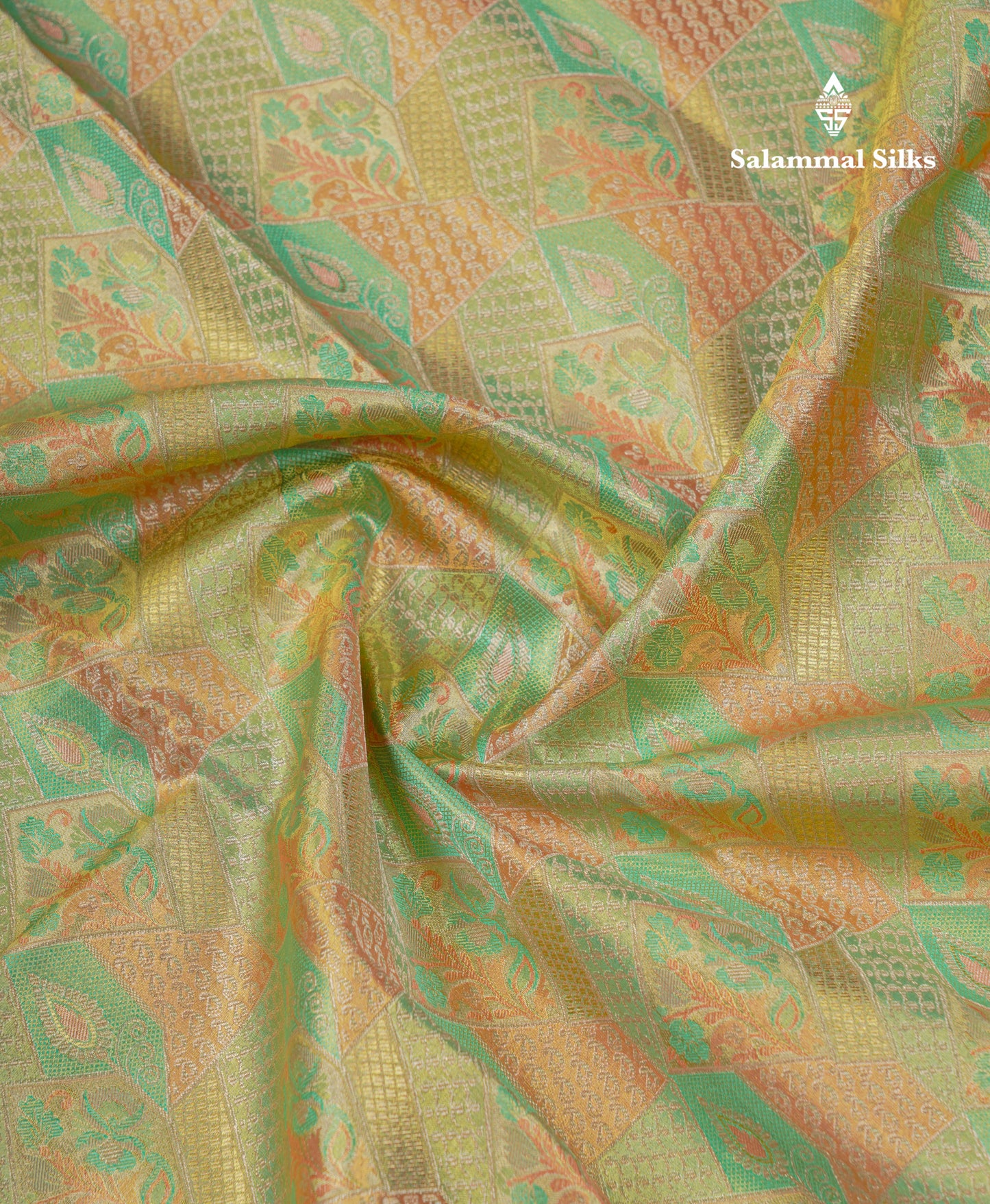 Beautiful Parrot Green Tissue Bridal Pure Kanjivaram Silk Saree With Contrast Peach Traditional Evening Morning Border