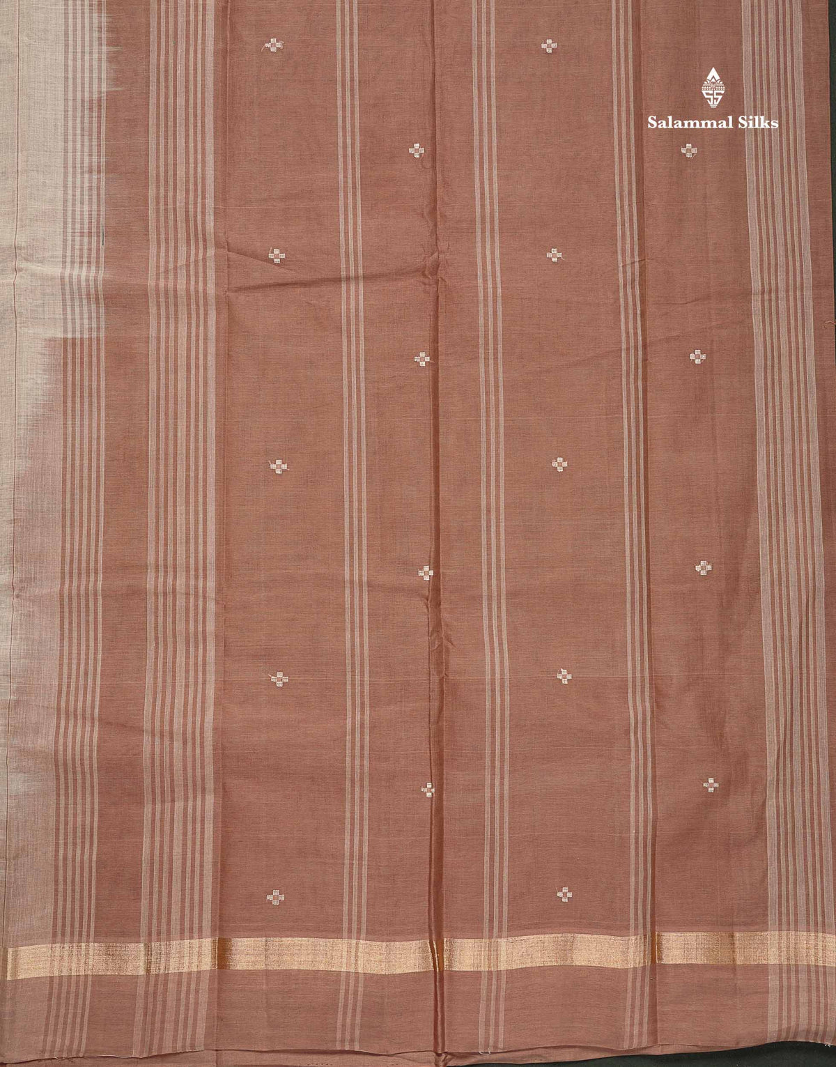Handloom Pure Cotton Saree -  Light Brown Colour Body With Contrast Dark Brown Blouse