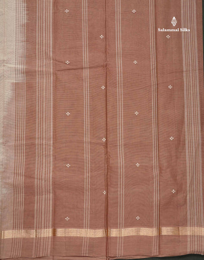 Handloom Pure Cotton Saree -  Light Brown Colour Body With Contrast Dark Brown Blouse