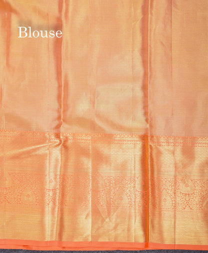 Beautiful Parrot Green Tissue Bridal Pure Kanjivaram Silk Saree With Contrast Peach Traditional Evening Morning Border