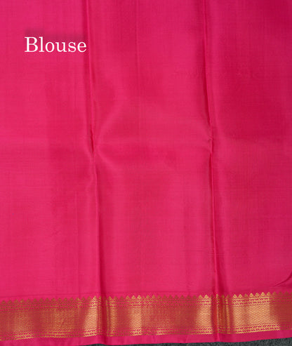 Beautiful Bottle Green Pure Kanjivaram Silk Saree With Contrast Pink Traditional Medium Border