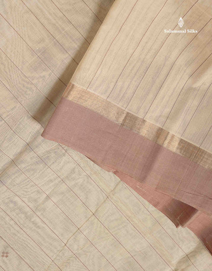 Handloom Pure Cotton Saree -  Light Brown Colour Body With Contrast Dark Brown Blouse