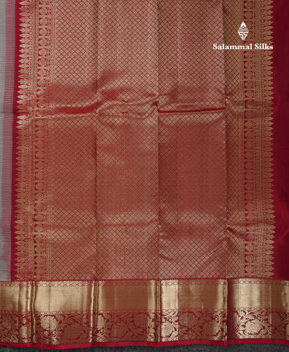 Beautiful Grey White Menakari Work Bridal Pure Kanjivaram Silk Saree With Contrast Dark Maroon Traditional Border
