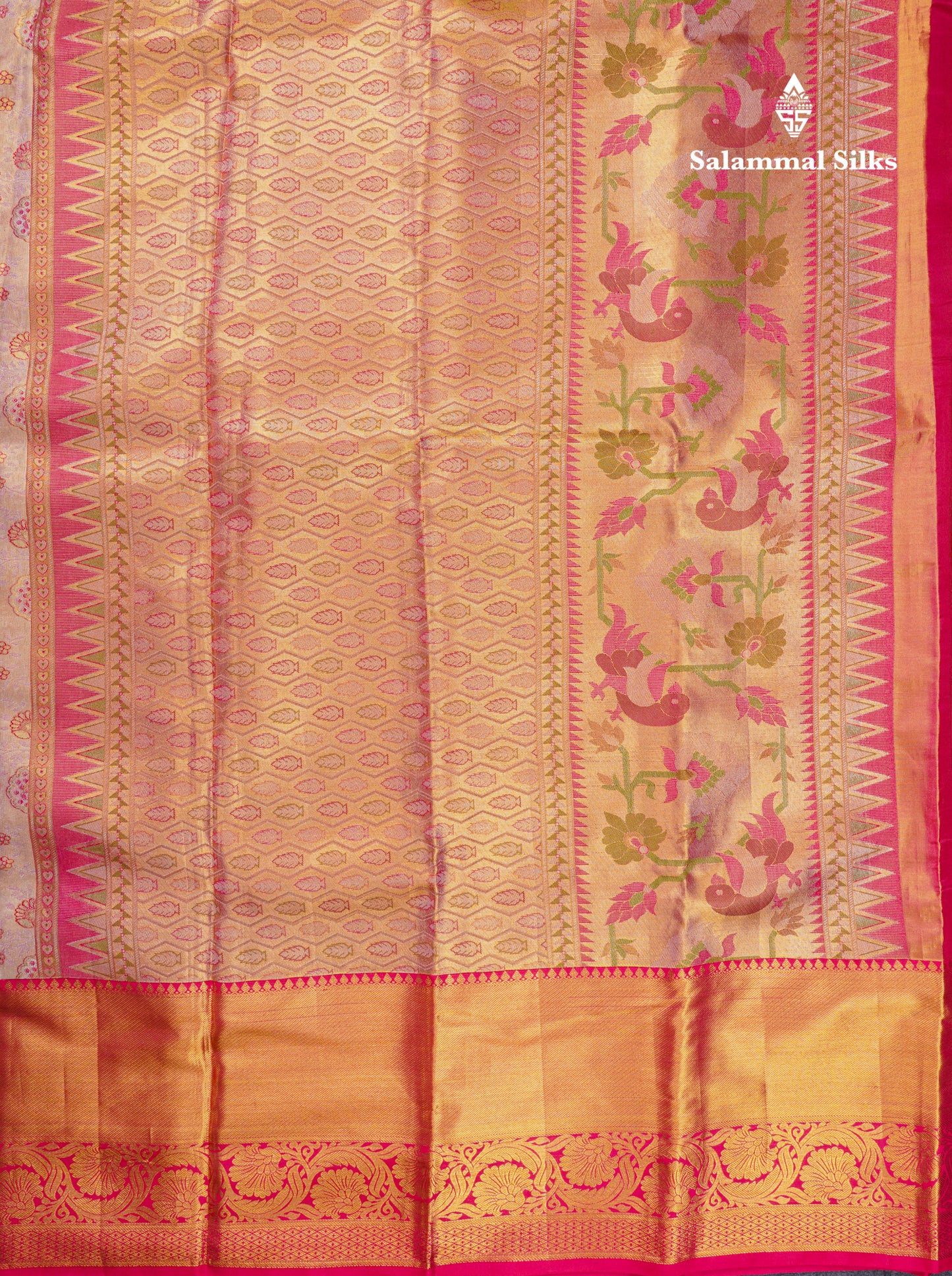 Beautiful Light Pink Tissue Bridal Pure Kanjivaram Silk Saree With Contrast Pink Traditional Border