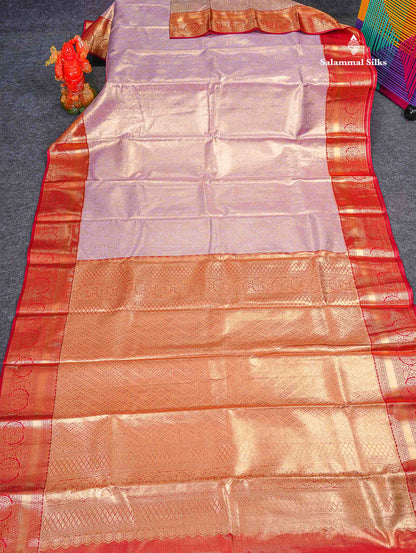 Bridal Semi Silk Saree - Light Lavender Colour Body Tissue With Maroon Border 