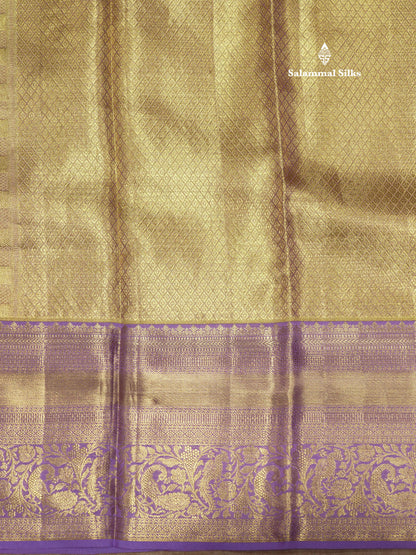 Gold Colour Tissue Pure Kanjivaram Silk Saree With Contrast Lavender Border