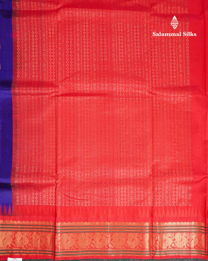 Beautiful Violet Zari Buttas Pure Silk Cotton Saree With Contrast Red Traditional Border