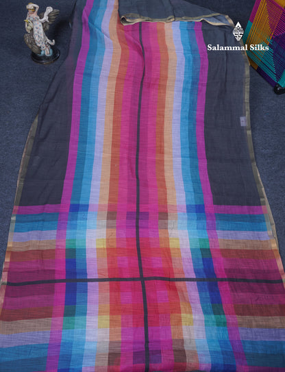 Beautiful Multicolour Rainbow Mul Mul Cotton Saree With Contrast Black Blouse