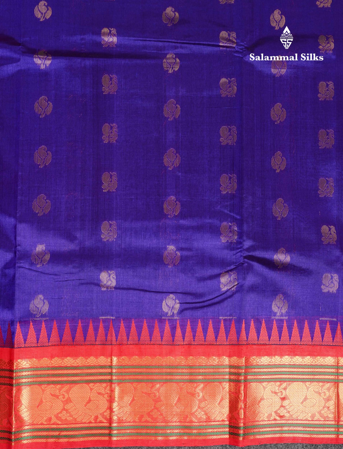 Beautiful Violet Zari Buttas Pure Silk Cotton Saree With Contrast Red Traditional Border