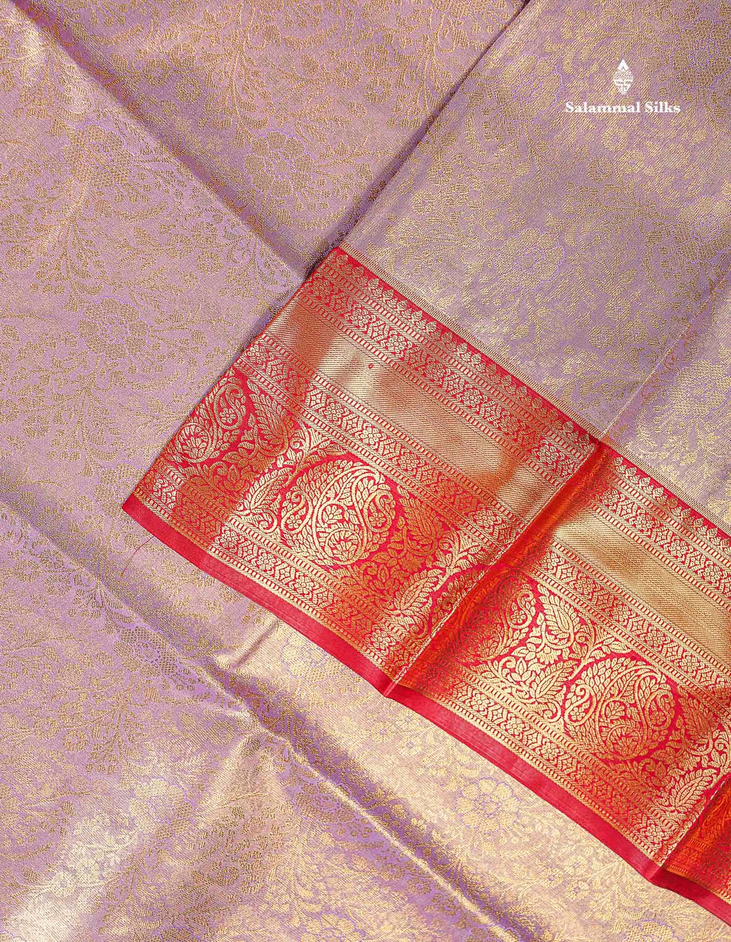 Bridal Semi Silk Saree - Light Lavender Colour Body Tissue With Maroon Border